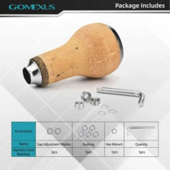 Gomexus Handle Knob Cork For Spinning Reel - Cork/Silver -Kalastustarvikekauppa CA27TNBK 4